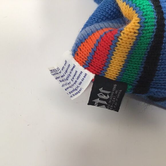 Vintage Meister Knit Beanie Ski Hat 100% New Wool Rainbow Stripe Pompom Ball - Picture 8 of 8